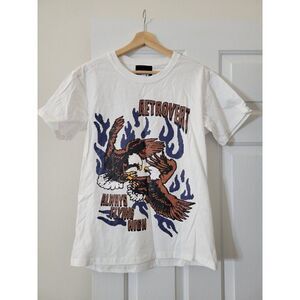 Retrovert Unisex Short Sleeve Crew Neck Navy Bird Tee AR8 White S NWOT